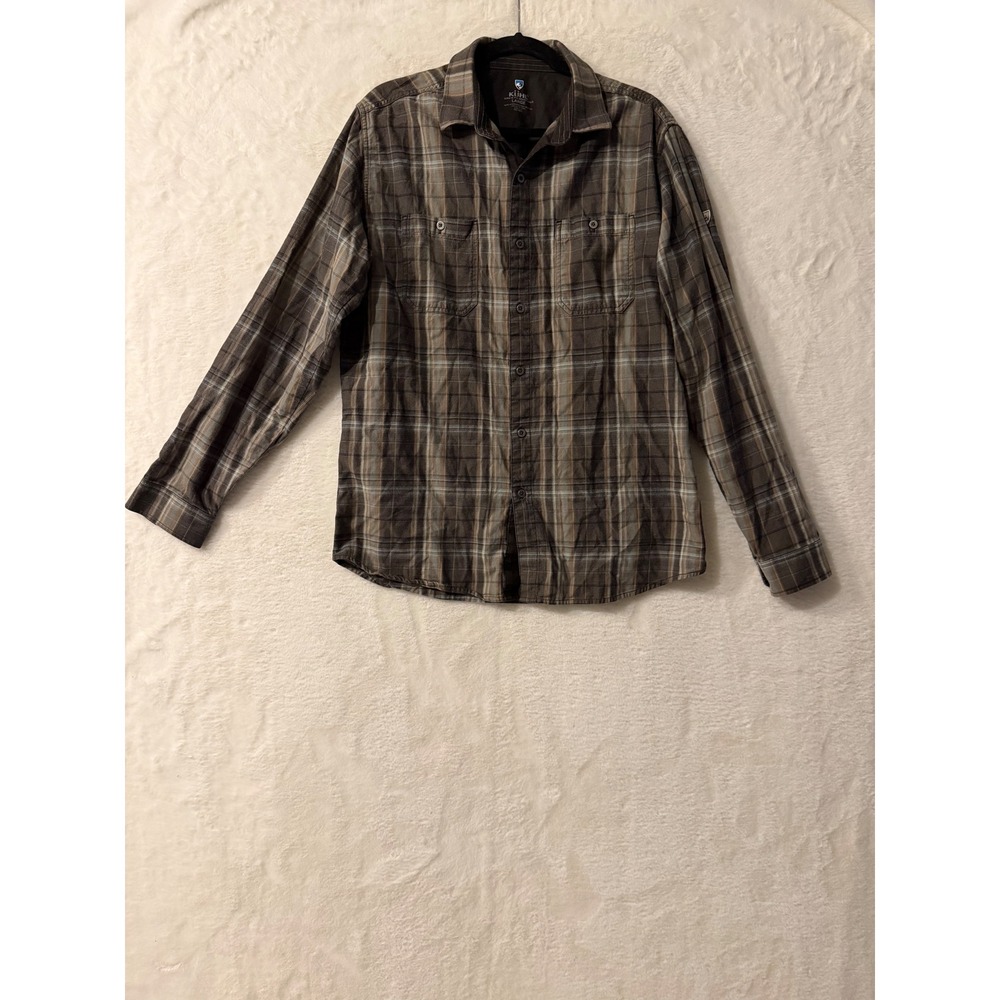 KUHL Mens Brown Blue Plaid Longā Sleeve Button Down Shirt 7202 Large L